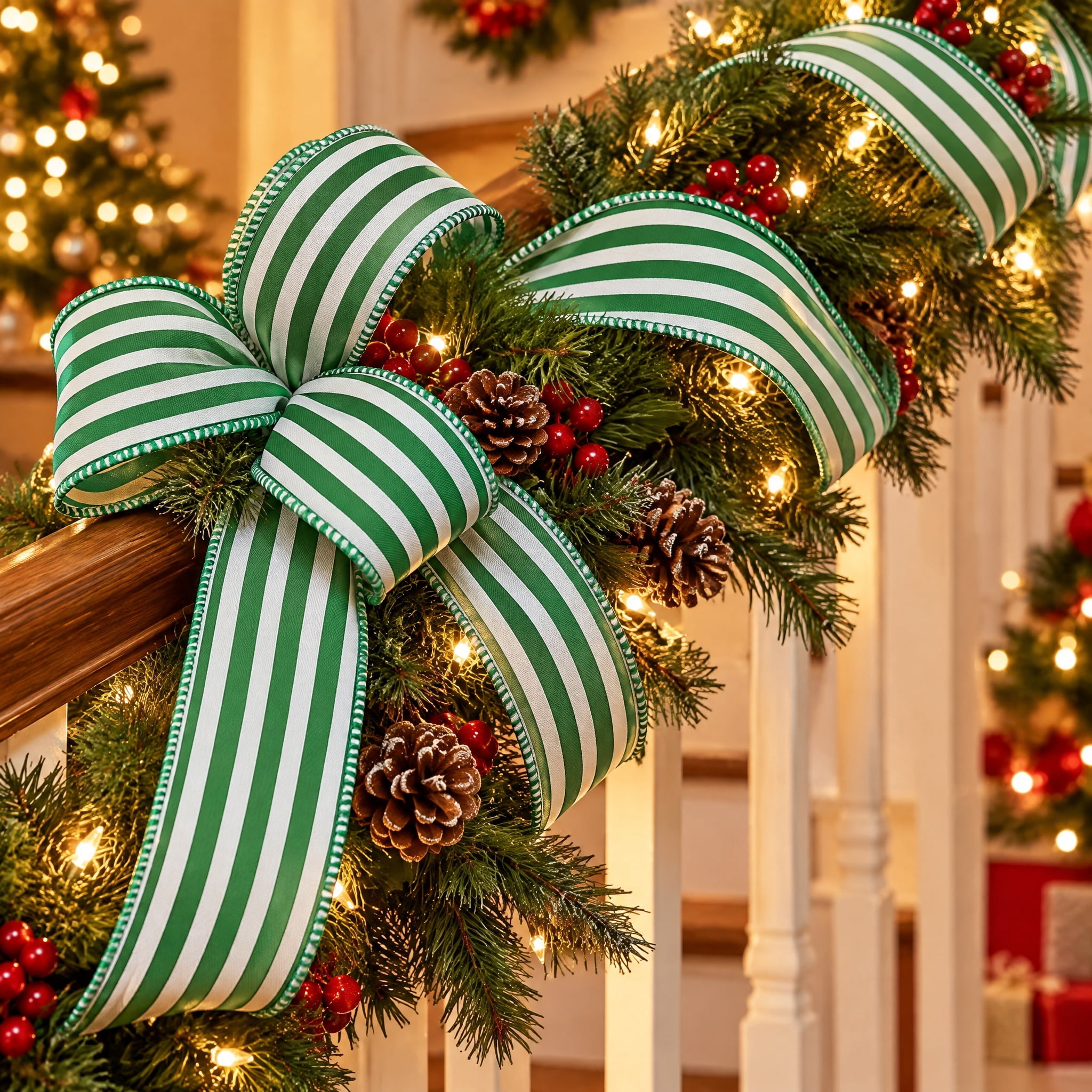 Green and White Striped Christmas Ribbon, 2.5" x 25', by Holiday Time