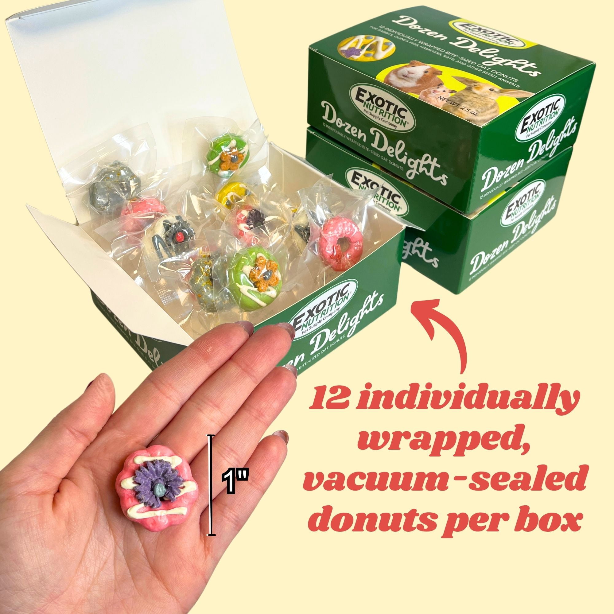 Dozen Delights - Bite Sized Donut Treats (12 Pack)- Rabbits, Guinea Pigs, Hamsters, Chinchillas, Rats, Squirrels & Other Small Animals (4.6 oz.)