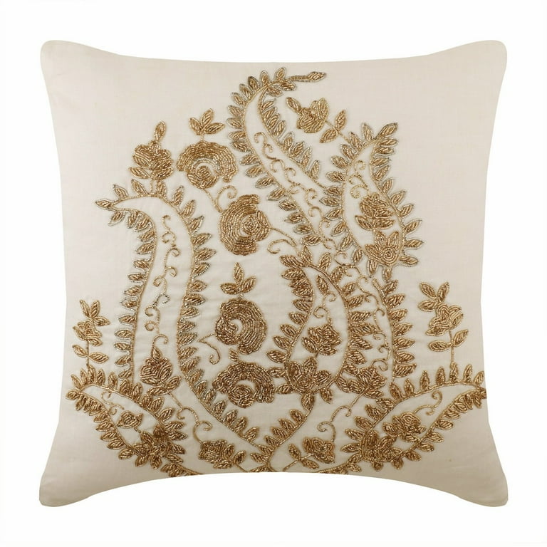 White Throw Pillows Cover Indian Paisley Traditional Pillows Cover Throw Pillow Covers 14x14 inch 35x35 cm Cotton Linen Pillowcase Floral