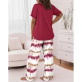 thumbnail image 4 of ChicMe Pajamas for Womens Letter Print Round Neck Short Sleeve Tops and Tie Dye Elastic Waist Pants Loose Fit Casual Loungewear Set Wine Red-xl, 4 of 6