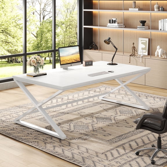 Paasyonmate 70" Large Computer Desk, Long Home Office Executive Desk, White Oak