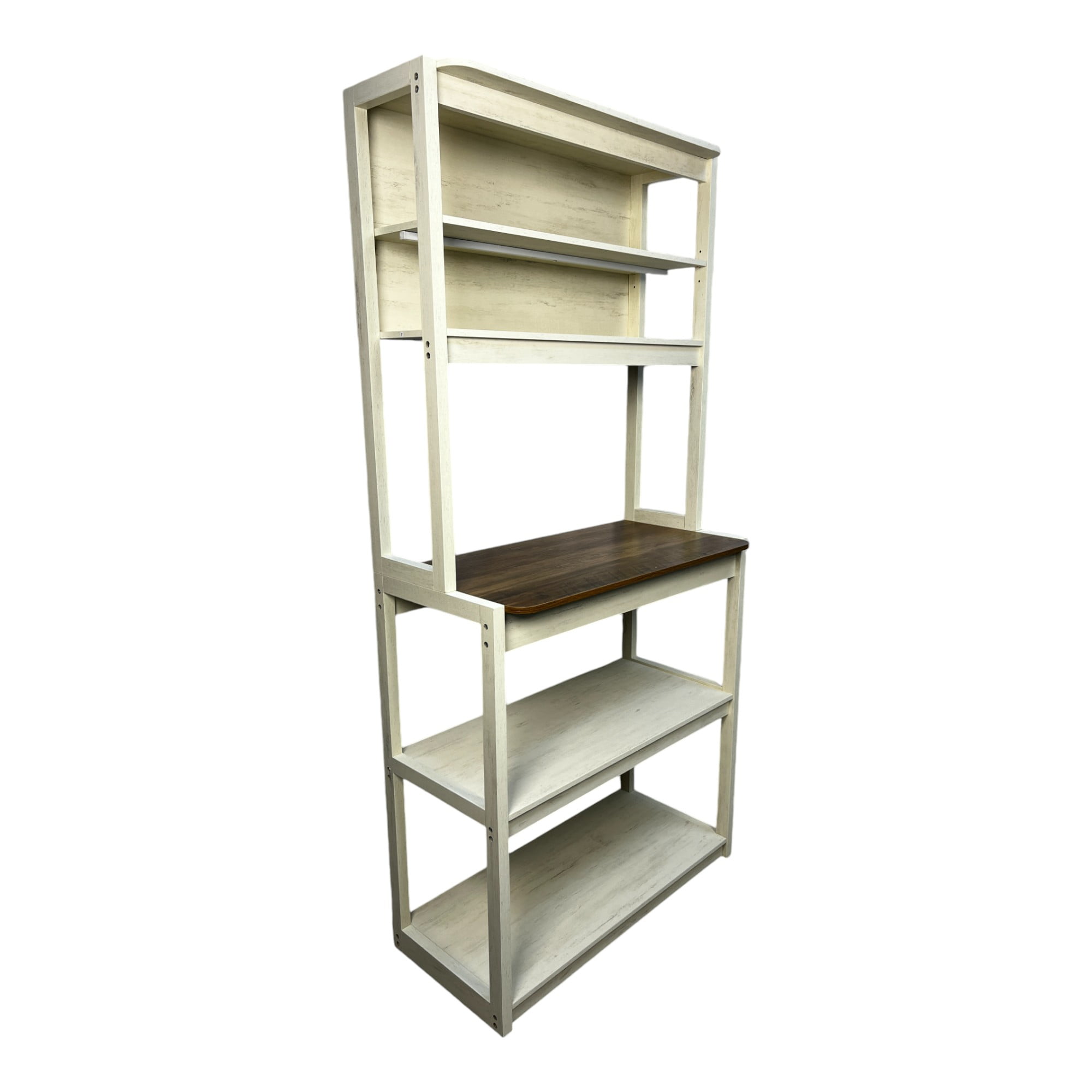 5-Tier Bakers Rack, Kitchen Storage Shelf and Microwave Stand with Coffee Bar, Particle Board Organizer for Pantry, 31.50 Inch, Brown and White