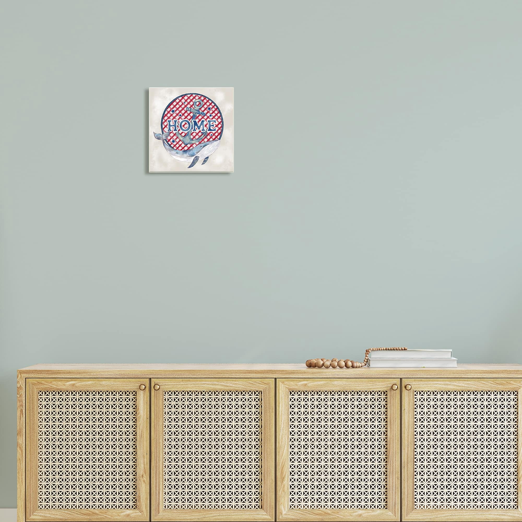 Stupell Industries Checkered Pattern Home Sign Anchor Whale Watercolor Graphic Art Unframed Art Print Wall Art, Design by Ziwei Li