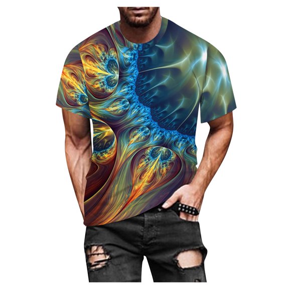 APEXFWDT Mens Casual T Shirt Big and Tall Summer Short Sleeve Crew Neck Tee Tops 3D Print Streetwear Breathable TShirt S-5X