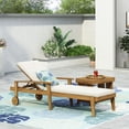 thumbnail image 3 of Jopath Outdoor Wood Lounge Chair, Outdoor Reclining Chair with Rolling Wheels and Adjustable Backrest for Poolside Garden Deck Teak+ Beige, 3 of 9