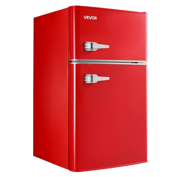 VEVOR Mini Fridge with Freezer, 3.2 Cu.Ft, Two Door Compact Refrigerator with Adjustable Temperature, Glass Shelf, Energy Efficient Dorm Fridge, Low Noise Small Refrigerator,for Bedroom,Office,Red