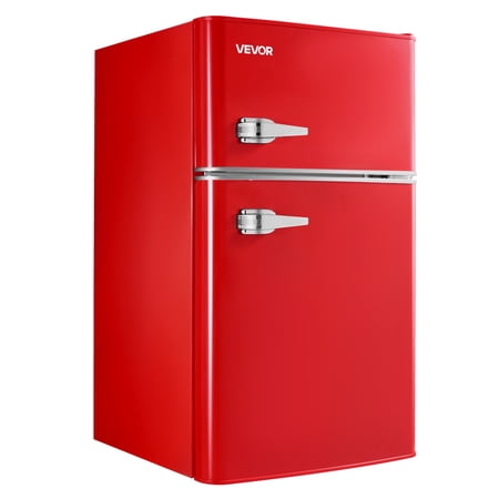 VEVOR Mini Fridge with Freezer, 3.2 Cu.Ft, Two Door Compact Refrigerator with Adjustable Temperature, Glass Shelf, Energy Efficient Dorm Fridge, Low Noise Small Refrigerator,for Bedroom,Office,Red