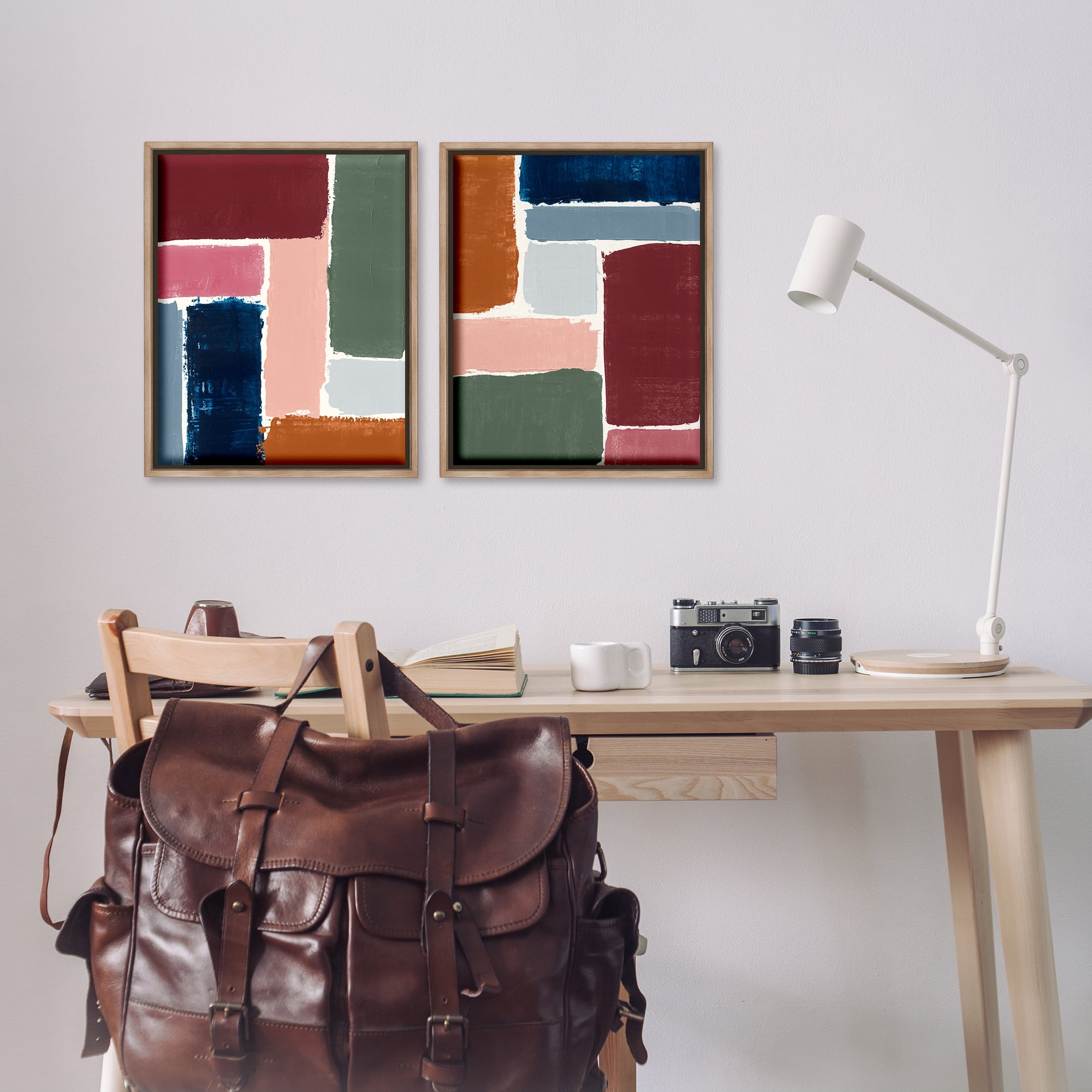 Stupell Industries Abstract Modular Color Block Abstract Painting Brown Floater Framed Canvas Art Print Wall Art, 17 x 21, Set of 2
