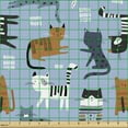 thumbnail image 2 of Ambesonne Cat Fabric by the Yard Upholstery, Cartoon Kitty Animals Drawing, 2 Yards, Orange Azure Blue, 2 of 5