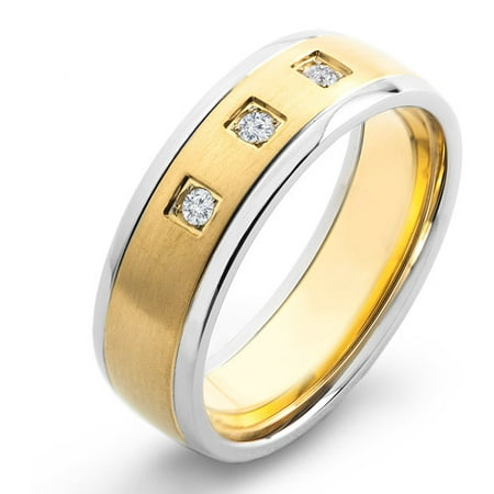 Crucible Gold-Plated Titanium and 0.10 Carat T.W. Diamond Brushed Comfort Band (H-I, SI2)