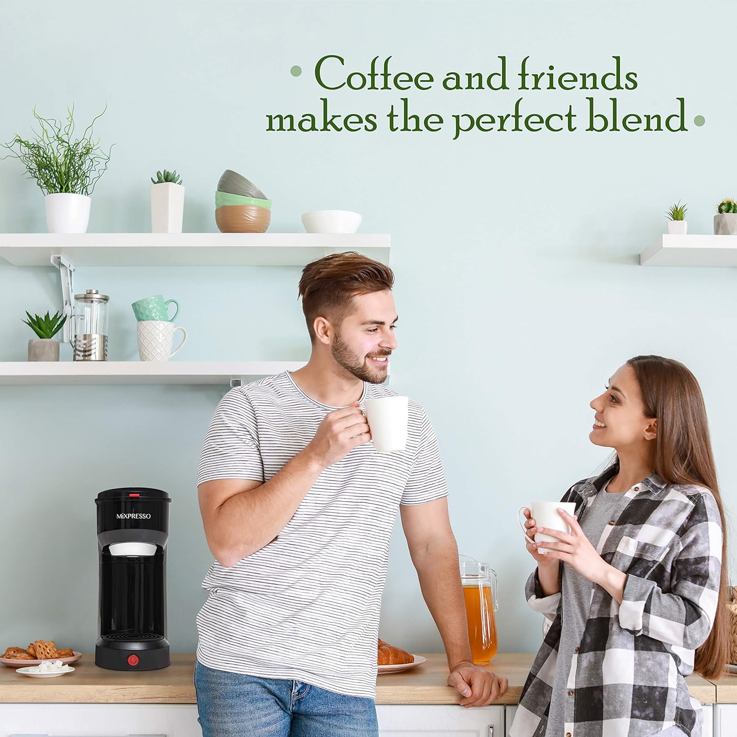 Mixpresso 2 in 1 Single Serve Coffee Machine Mini Coffee Maker Compact K Cup Compatible, Black 14 Oz