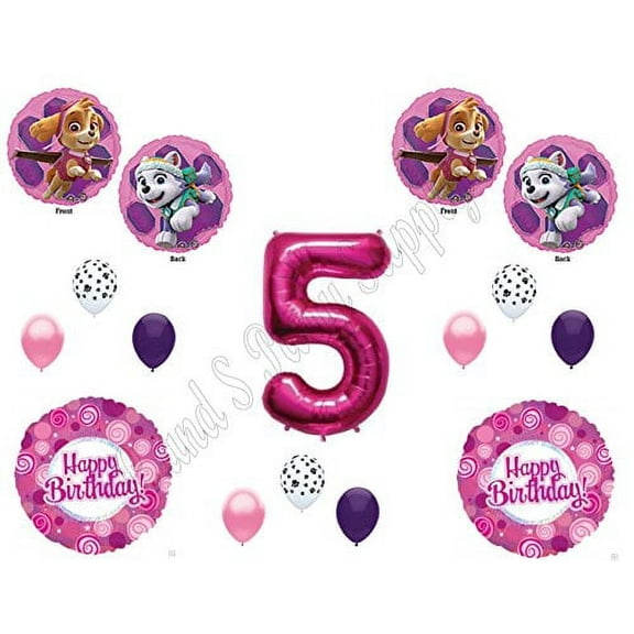 PAW PATROL SKYE & EVEREST 5th FIFTH Birthday Balloons Decoration Supplies Party Chase Ryder