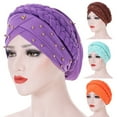 thumbnail image 4 of Women Elastic Solid Color Comfortable Flat Hat Pin Bead Braid Cap Hair Cap Daily Leisure Travel Cap, 4 of 8