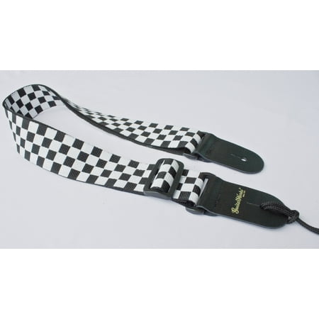Epiphone Electric Guitar Straps - Guitar Strap Black And White Checkerboard Nylon Solid Leather Ends Fits All Acoustic Electric & Bass Made In U.S.A. Since 1978