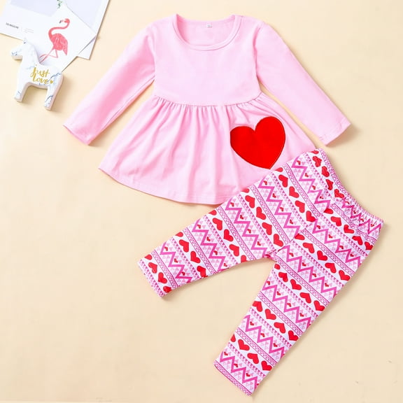 Herrnalise Girls and Toddlers' Dress Toddler Kids Baby Girls Long Sleeve Valentine's Heart Print Dress Pants Set