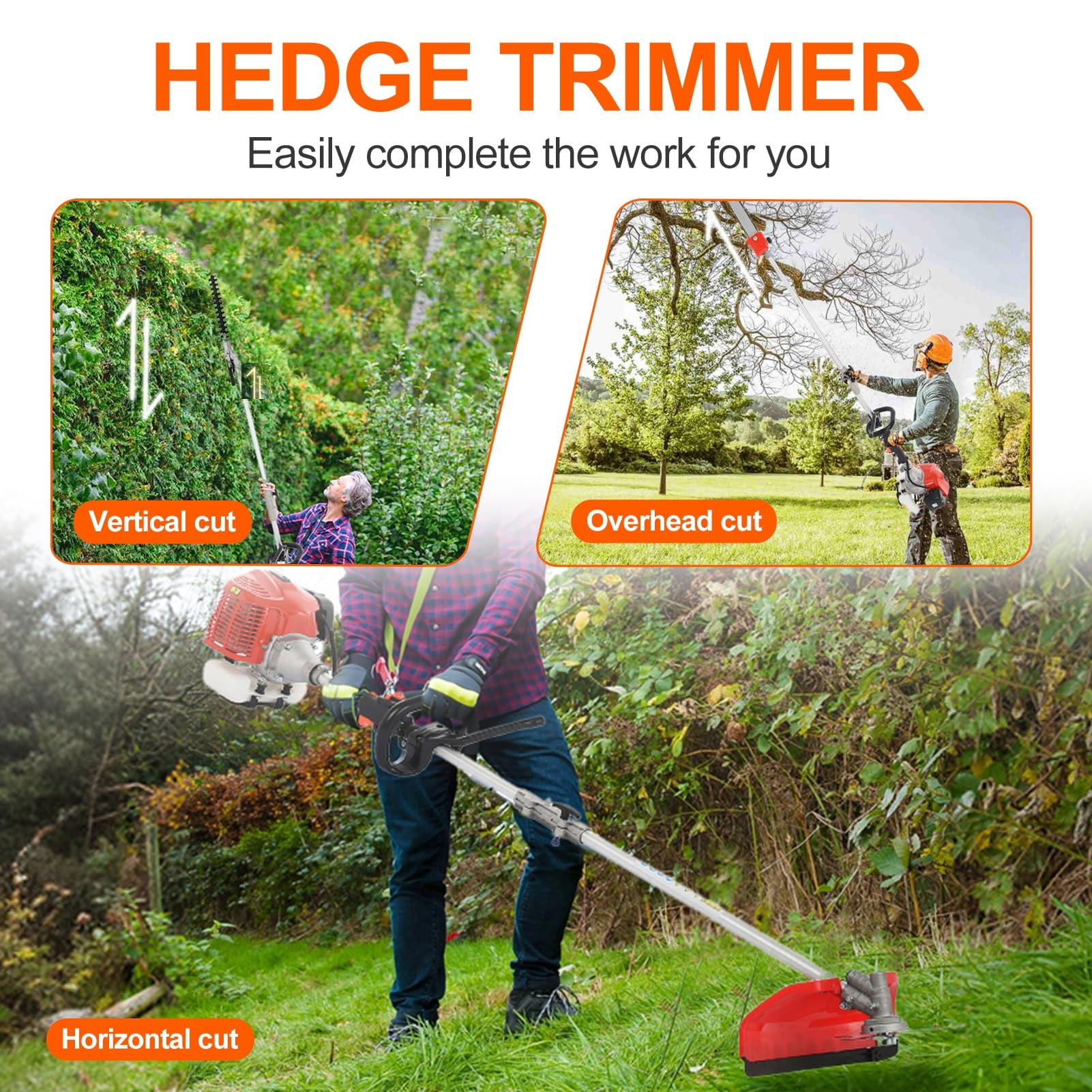 5 in 1 Weed Eater Grass Trimmer, Multi-Functional String Trimmer with Gas Pole Saw, Hedge Trimmer, Weed Trimmer, and Brush Cutter, 43"Extension Pole, Weed Eater for Patio Garden Lawn, 52CC 2-Cycle