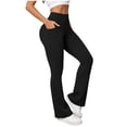 thumbnail image 6 of ClodeEU Women's High Waist Flare Leg Yoga Pants,Solid Color Quick Dry Stretch Workout Leggings Black,Women's Plus L, 6 of 7