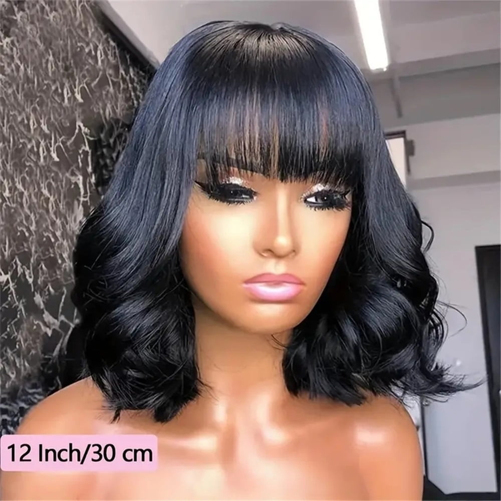 Short Body Wave Human Hair Bob Wigs with Bangs Brazilian Wig  for Women