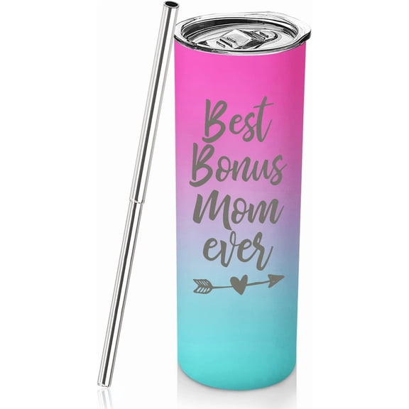 Gifts for Mom from Daughter Best Bonus Mom Ever Gifts From Son 20oz Travel Cup Gifts Set for Mother Mom Birthday Christmas Presents Pink Gradient Stainless Steel Travel Tumbler With Lid Staw