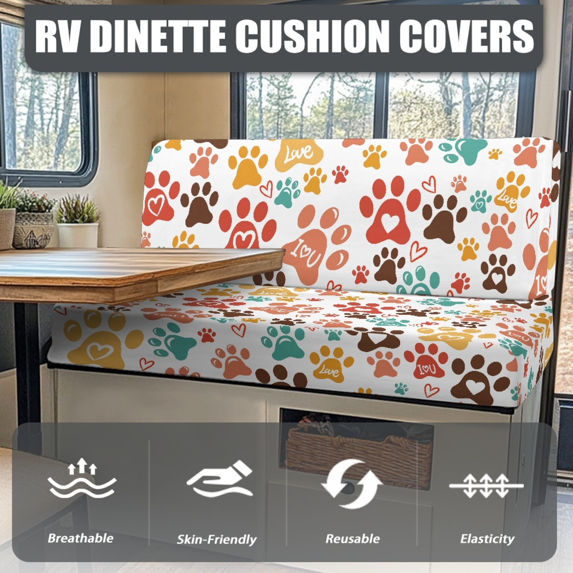 Yuyamidu Cute Dog Paw RV Dinette Cushion Slipcover Cute RV Couch Covers for Sofa Comfortable RV Dinette Seat Covers 2 Pcs Camper RV Sofa Cushions RV Accessory