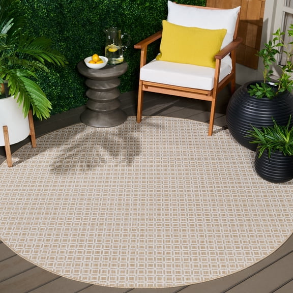 Safavieh Terrace Wight Geometric Indoor/Outdoor Area Rug, Beige/Ivory, 6'7" x 6'7" Round