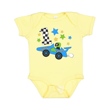 

Inktastic Happy 1st Birthday Blue Racing Car Gift Baby Boy or Baby Girl Bodysuit