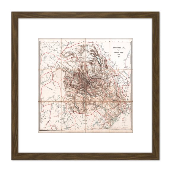 Map 1846 Munch Telemark Norway Old Replica 8X8 Inch Square Wooden Framed Wall Art Print Picture with Mount