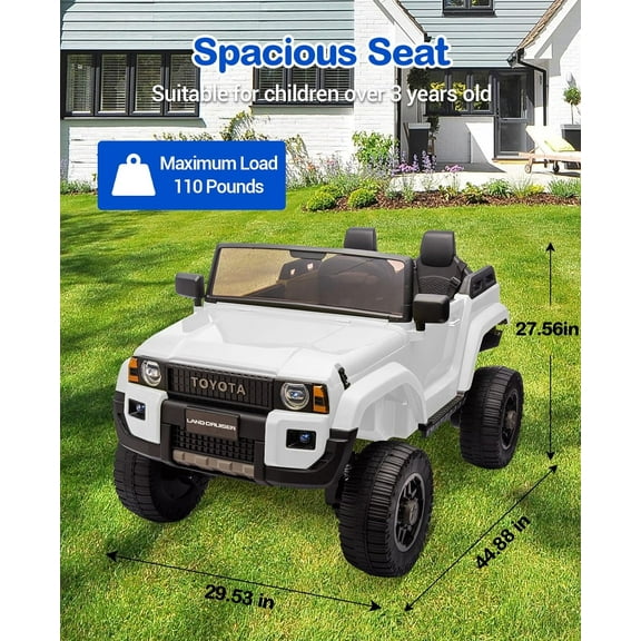 Acekid Ride On Car For 2 Seater Ride On Car Truck Electric Car With Parent Remote Control 4MPH 4x550W Motors Lockable Doors Spring Suspension Adjustable Seat MP3 Lights White 24V