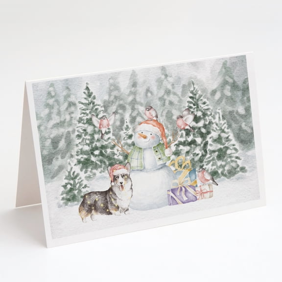 Corgi Black and Tan Points with Christmas Presents Greeting Cards and Envelopes Pack of 8 7 in x 5 in