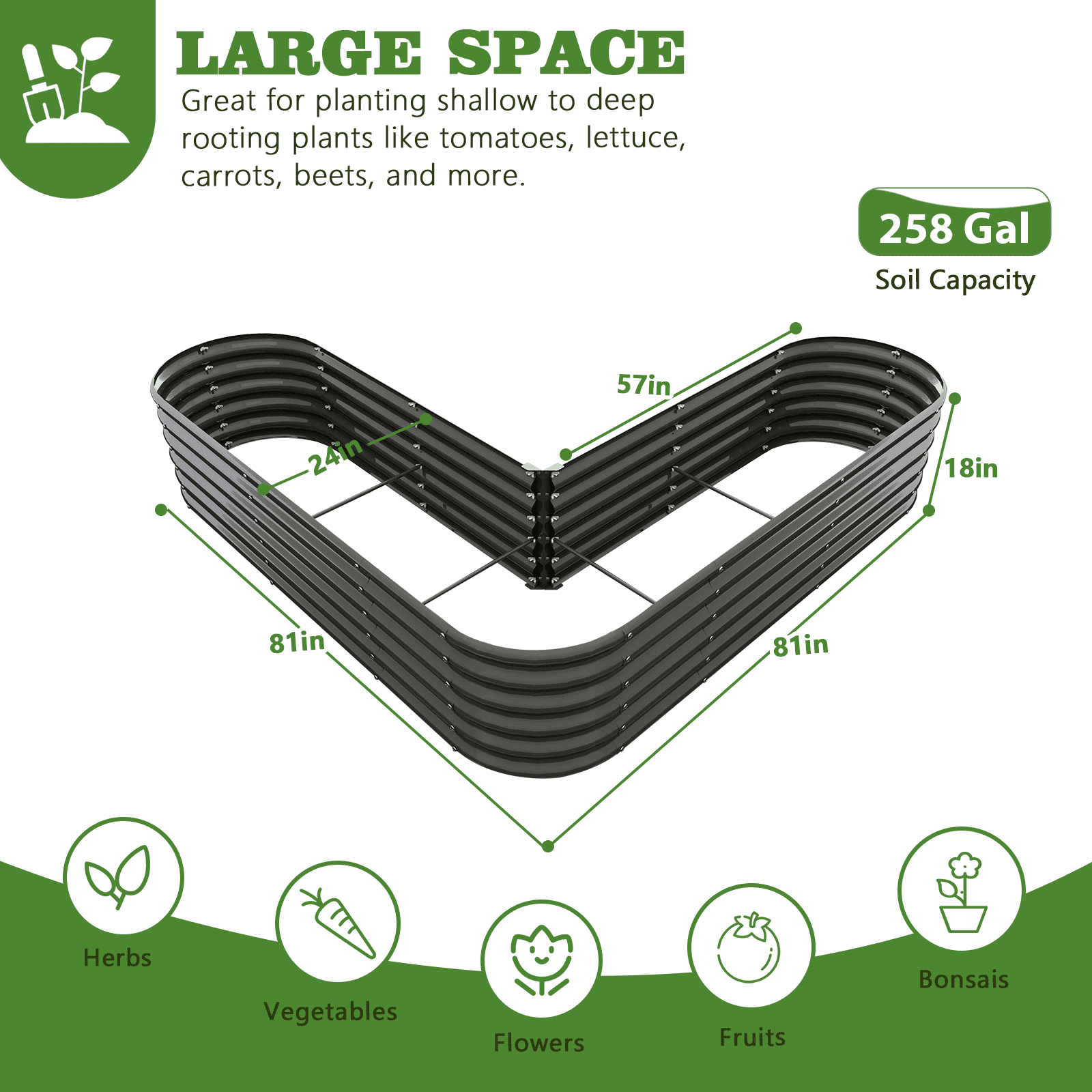 TRAMULL Heart-Shaped Galvanized Raised Garden Beds Outdoor,81x81x18in Large Metal Planter Box  (Quartz Grey)
