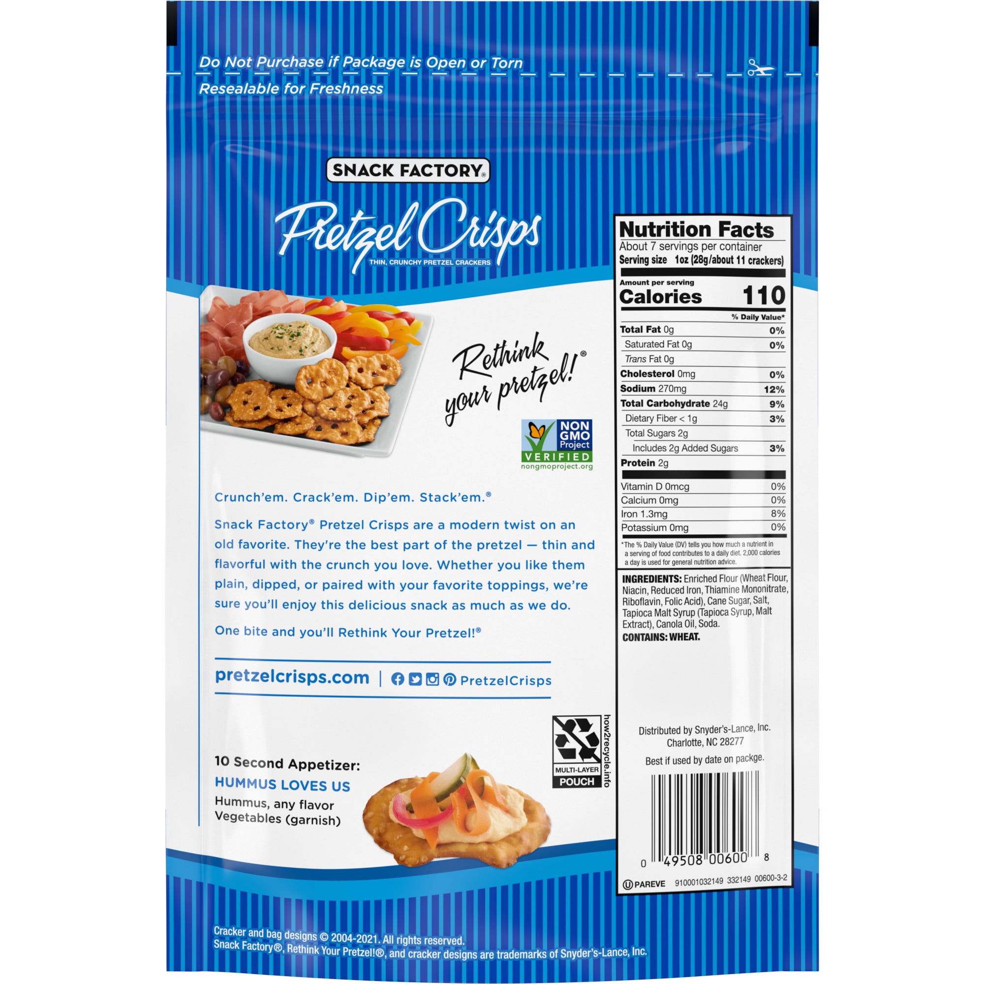 Snack Factory Pretzel Crisps Nutrition Label | Besto Blog