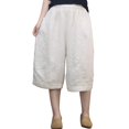 thumbnail image 2 of Endives Womens Linen Short Loose Solid Color Cotton Linen Pant Loose Below the Knees Elastic Waist Pants Beige, 2 of 4