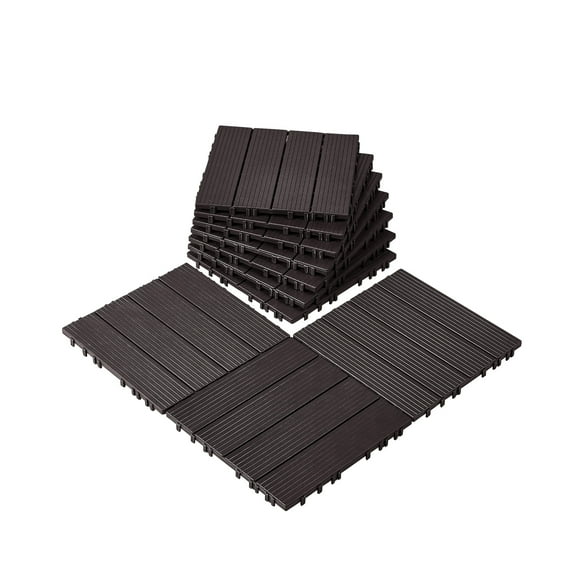 VEVOR Interlocking Deck Tiles, 10 Pack,12"x12" 10 sq. ft Plastic Waterproof Outdoor Flooring All Weather Use, Patio Floor Decking Covering Tiles for Porch Poolside Balcony Backyard, Dark Brown