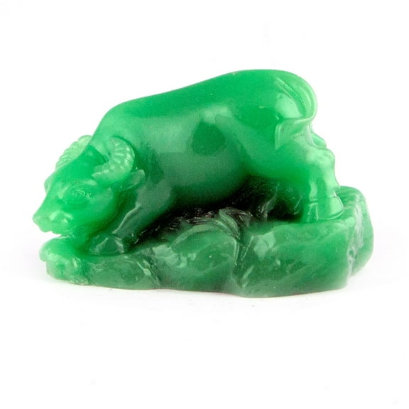 3" Green Jade Color Chinese Ox Statue