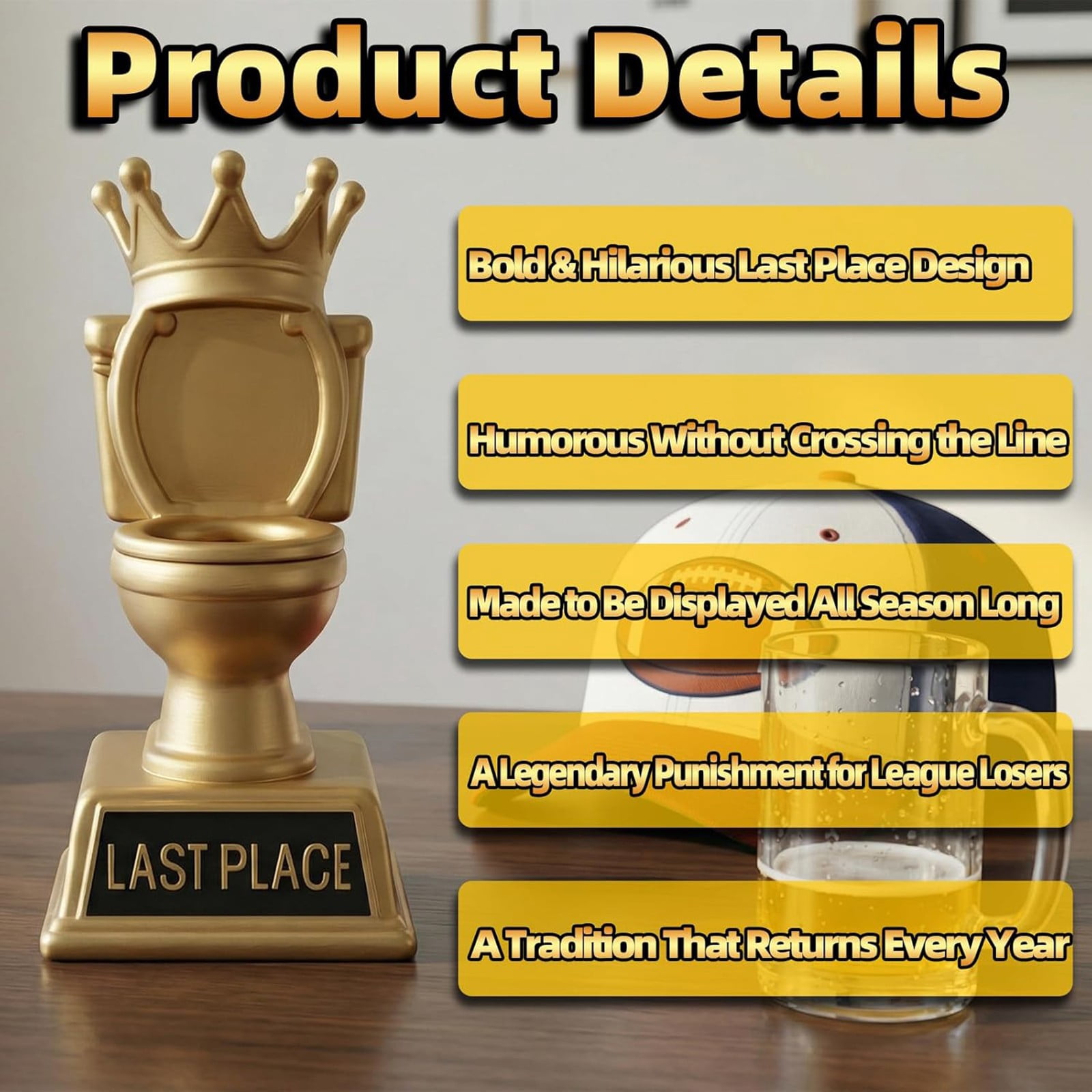 kjfeif 7-Inch Gold Toilet Trophy, Humorous Last Place Award for Family Game Night, Sports Tournaments, or Office Competitions, Funny Novelty Prize and Gift