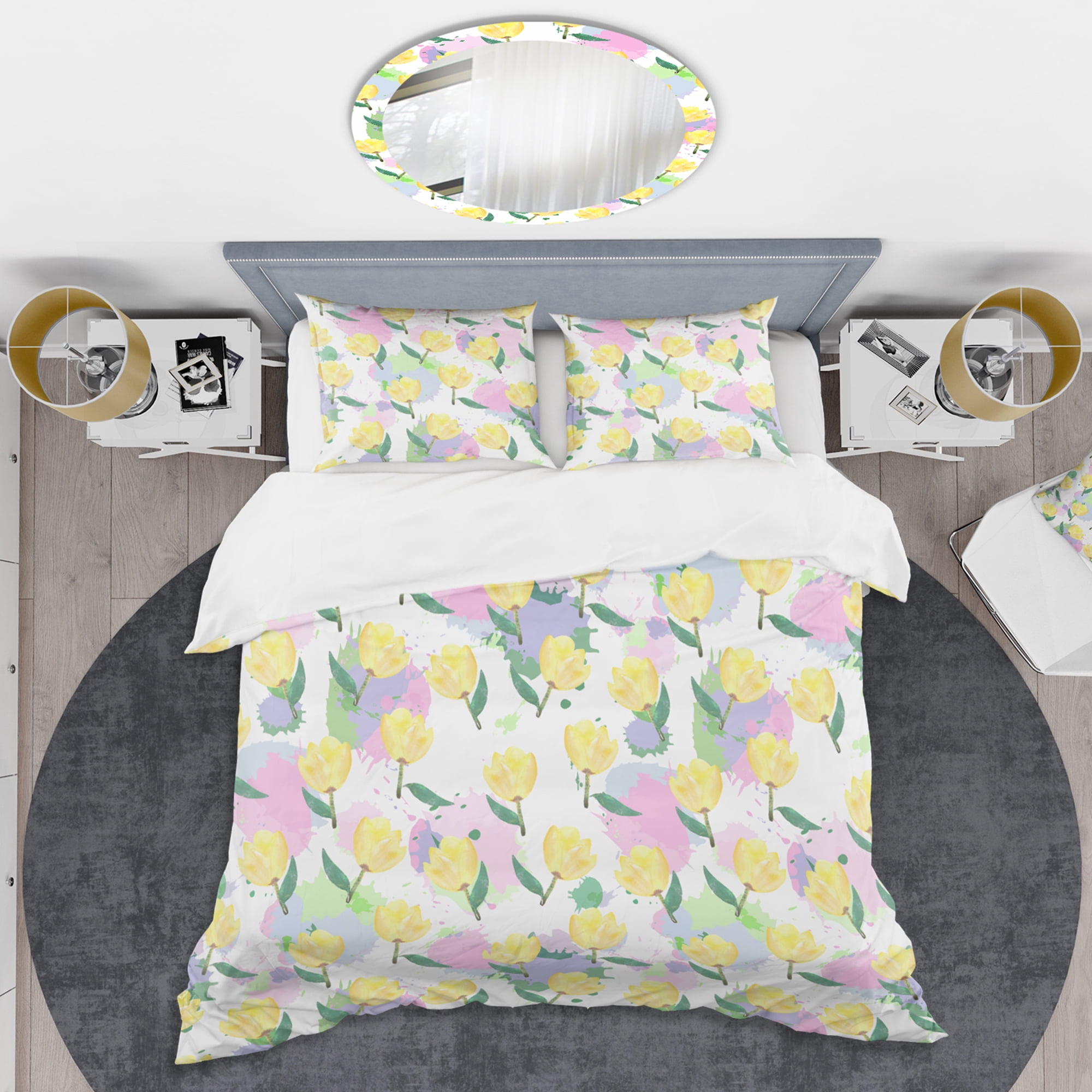 Designart 'Floral pattern with flowers' Mid-Century Modern Duvet Cover Set