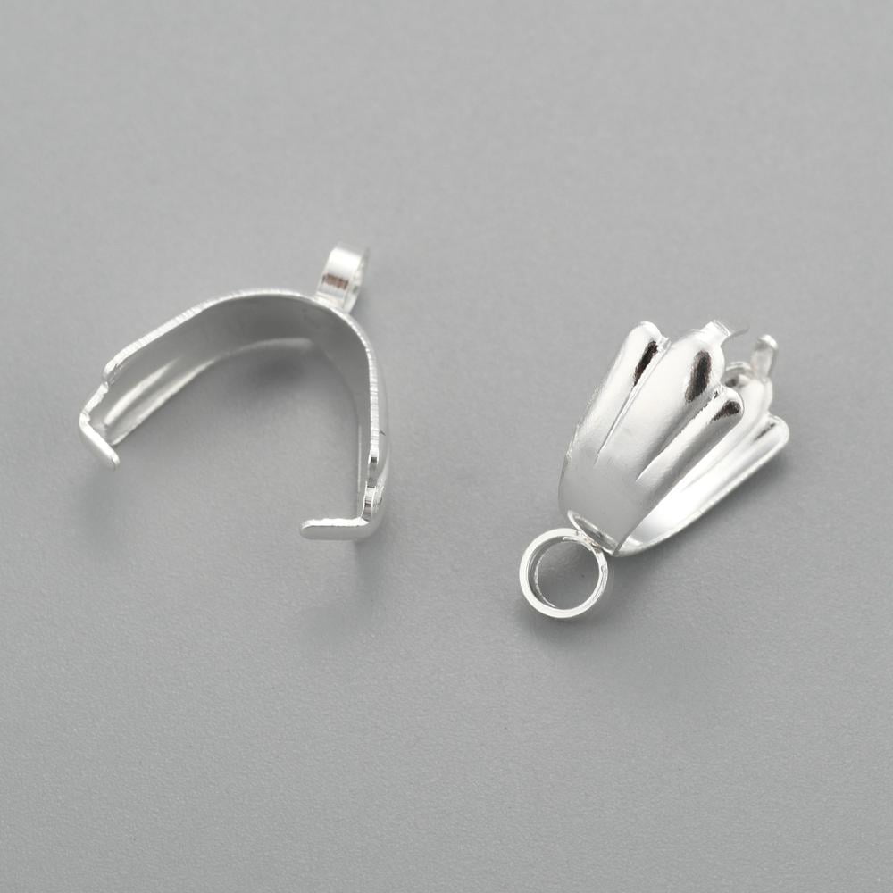 304 Stainless Steel Pinch Bails Silver 14x12x5.5mm Hole: 2mm Pin: 1mm