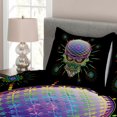 thumbnail image 3 of Psychedelic Bedspread, Digital Mexican Sugar Skull Ceremony Halloween Ornate Effects Design, Decorative Quilted 3 Piece Coverlet Set with 2 Pillow Shams, King Size, Purple Green, by Ambesonne, 3 of 4