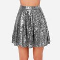 thumbnail image 2 of Sequin Mid Waist Mini Skirt Women Flared Skirt Glitter Sequin Sparkle Dress Fashion Dress, 2 of 6