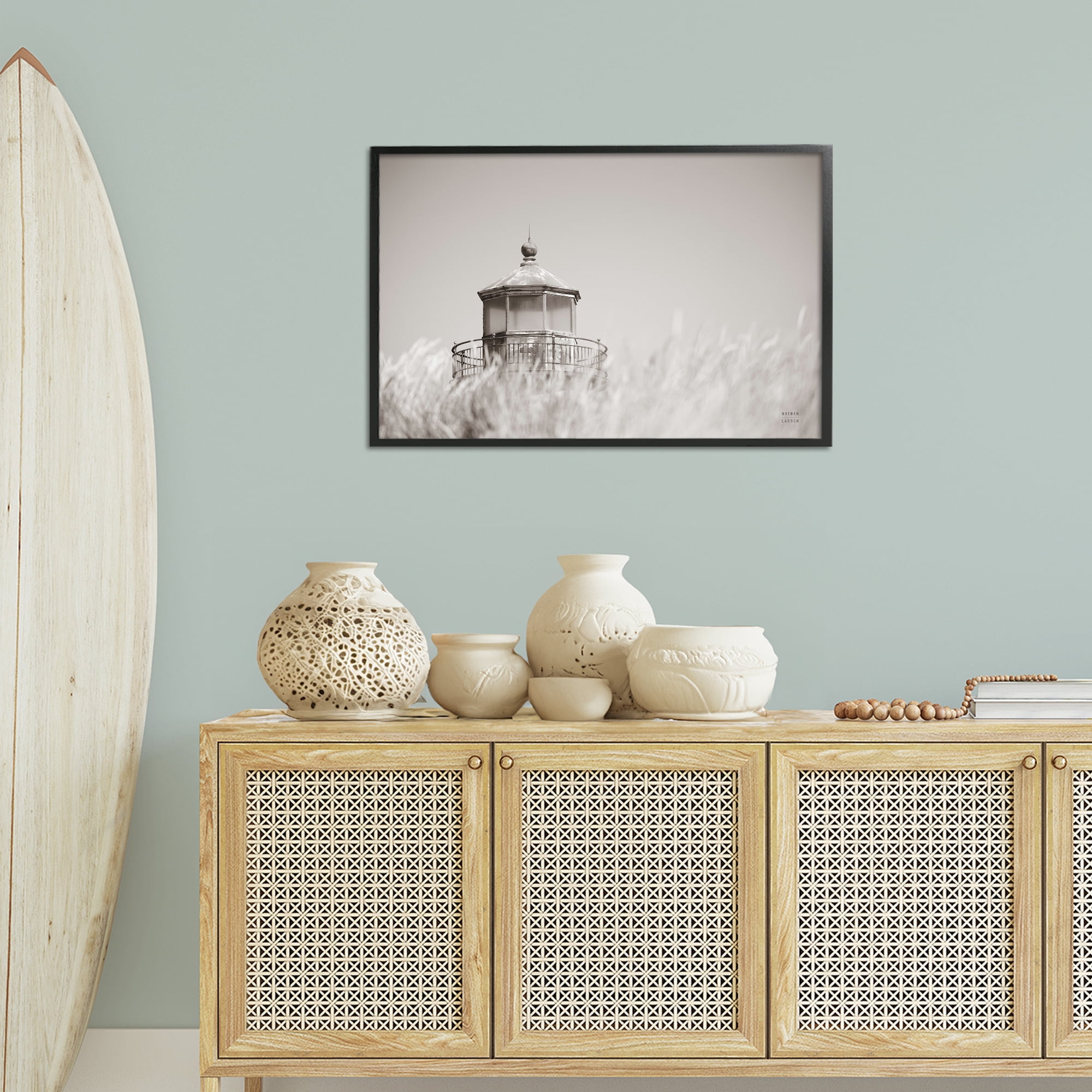 Stupell Industries Swaying Reeds & Lighthouse Landscape Photography Black Framed Art Print Wall Art, 30 x 20
