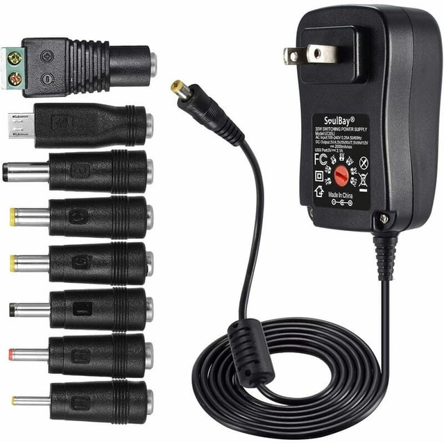 Fuente de alimentación conmutada con adaptador universal de 30W con 8 puntas de adaptador seleccionables, incluido el enchufe micro USB