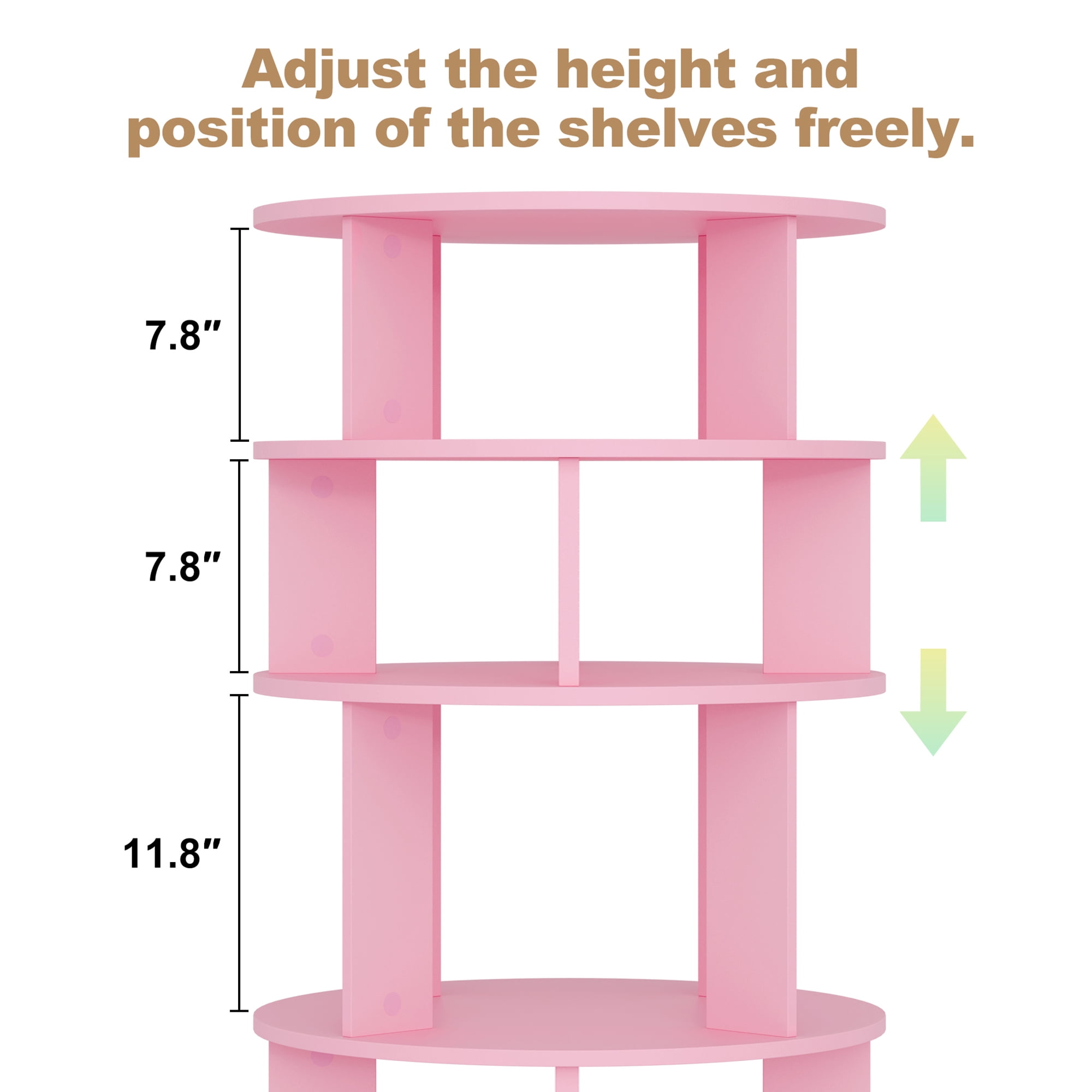 5 Tier Rotating Shoe Rack Tower, 16 Pair Shoe Organizer Shelf, Pink, 43.6" x 23.6" x 23.6"