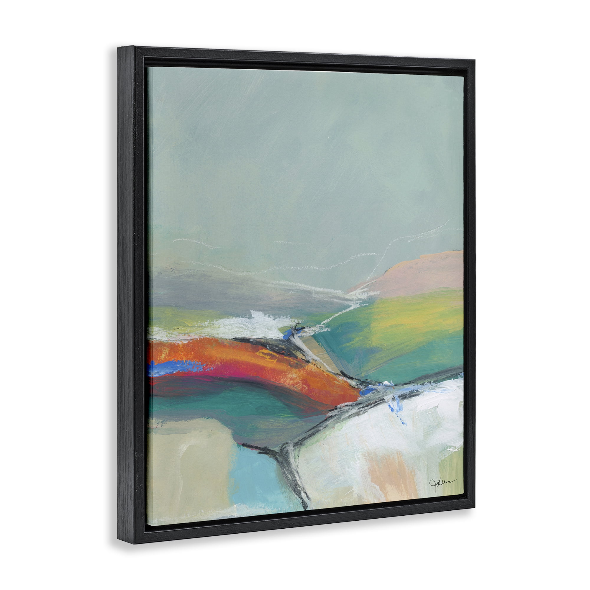 Stupell Industries Abstract Rolling Hills Abstract Painting Black Floater Framed Canvas Art Print Wall Art, 17 x 21