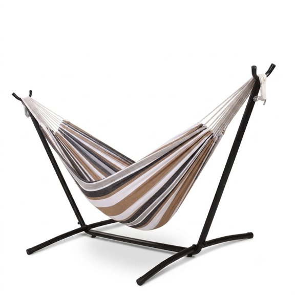 Fenbeli Double Camping Hammock with Stand 2 Person Portable Hammock Bed with Steel Frame and Carry Bag for Backyard Patio Outdoor Poolside, Yellow