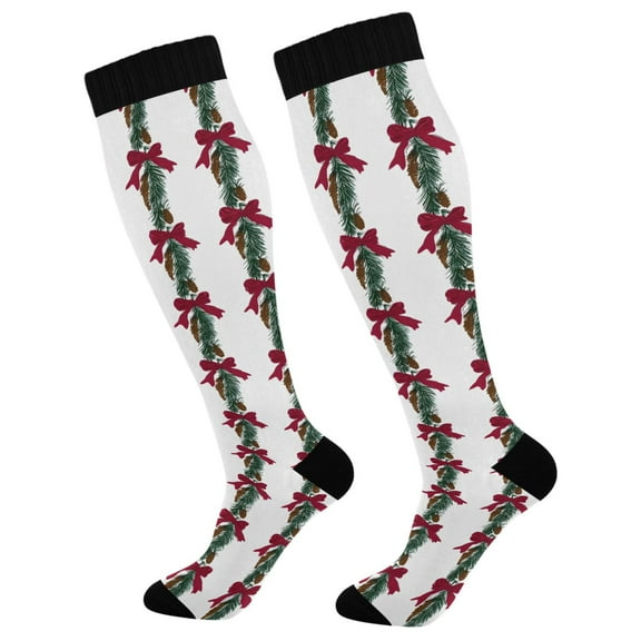 joogoo Christmas Bow Acorn Trees Long Socks Women Men Knee High Sock