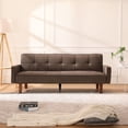 thumbnail image 3 of Convertible Linen Fabric Tufted Split-Back Plush Futon Sofa Furniture for Living Room, Apartment, Bonus Room, Overnight Guests,Brown, 3 of 5