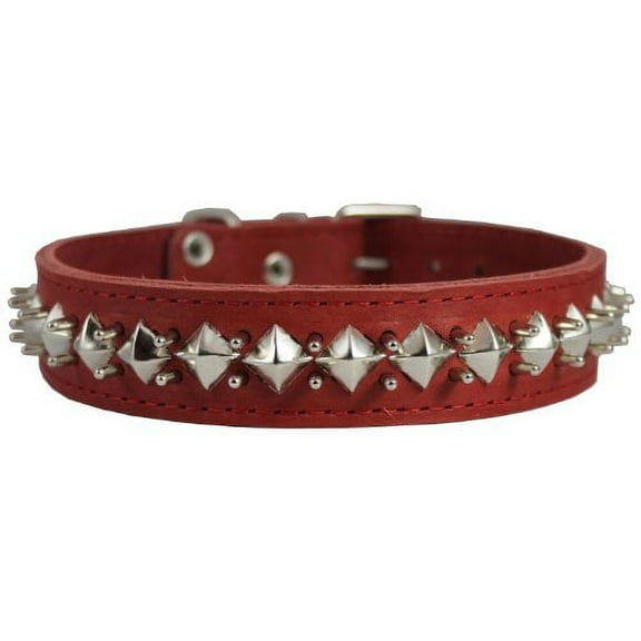 Thick Genuine Leather Spiked Studded Dog Collar Red Sized to Fit 18"-22" Neck. Boxer 1.5" Wide , Doberman, Rottweiler, Pit Bull