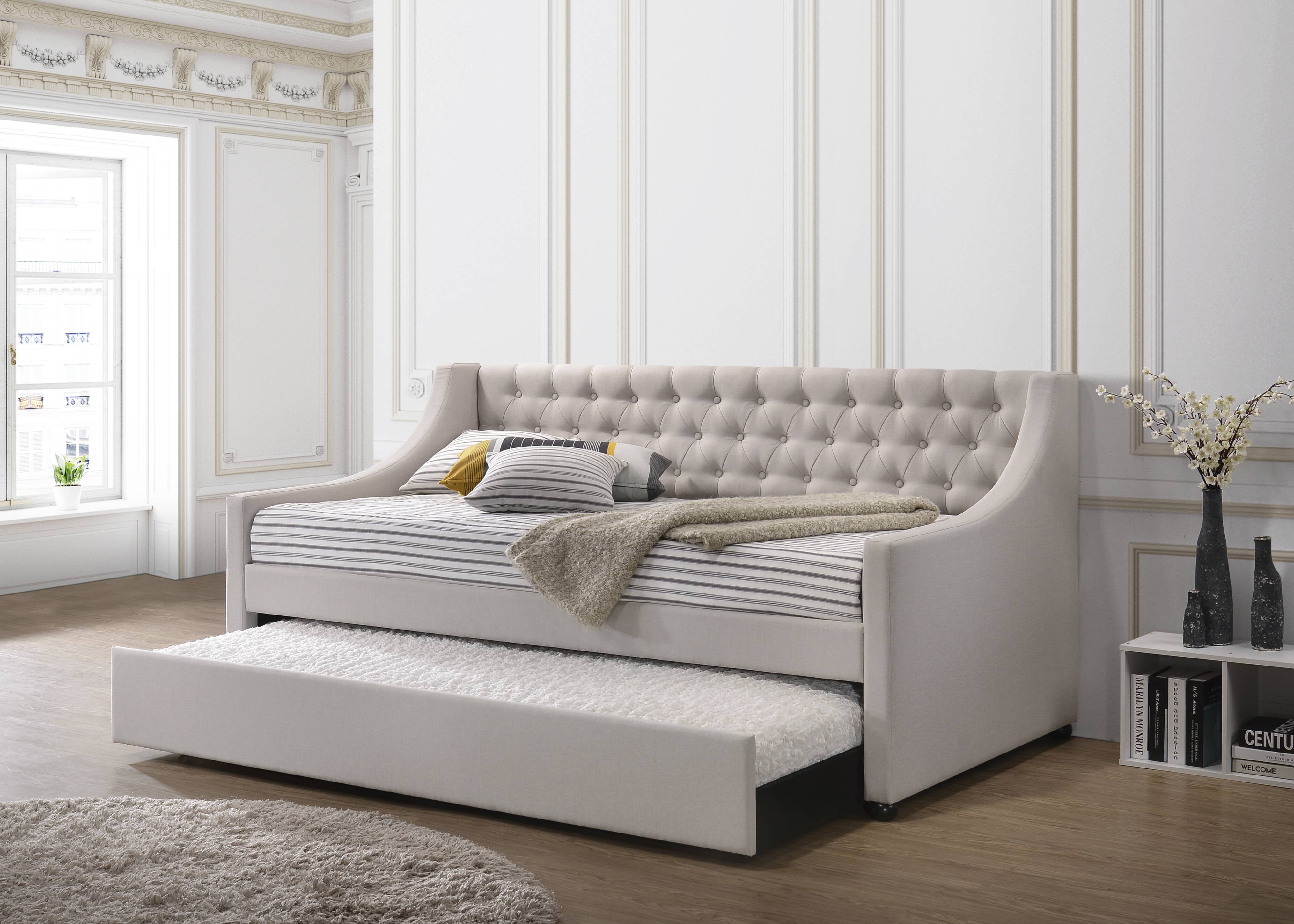 Acme Furniture Lianna Daybed & Trundle (Twin Size) in Fog Fabric ...