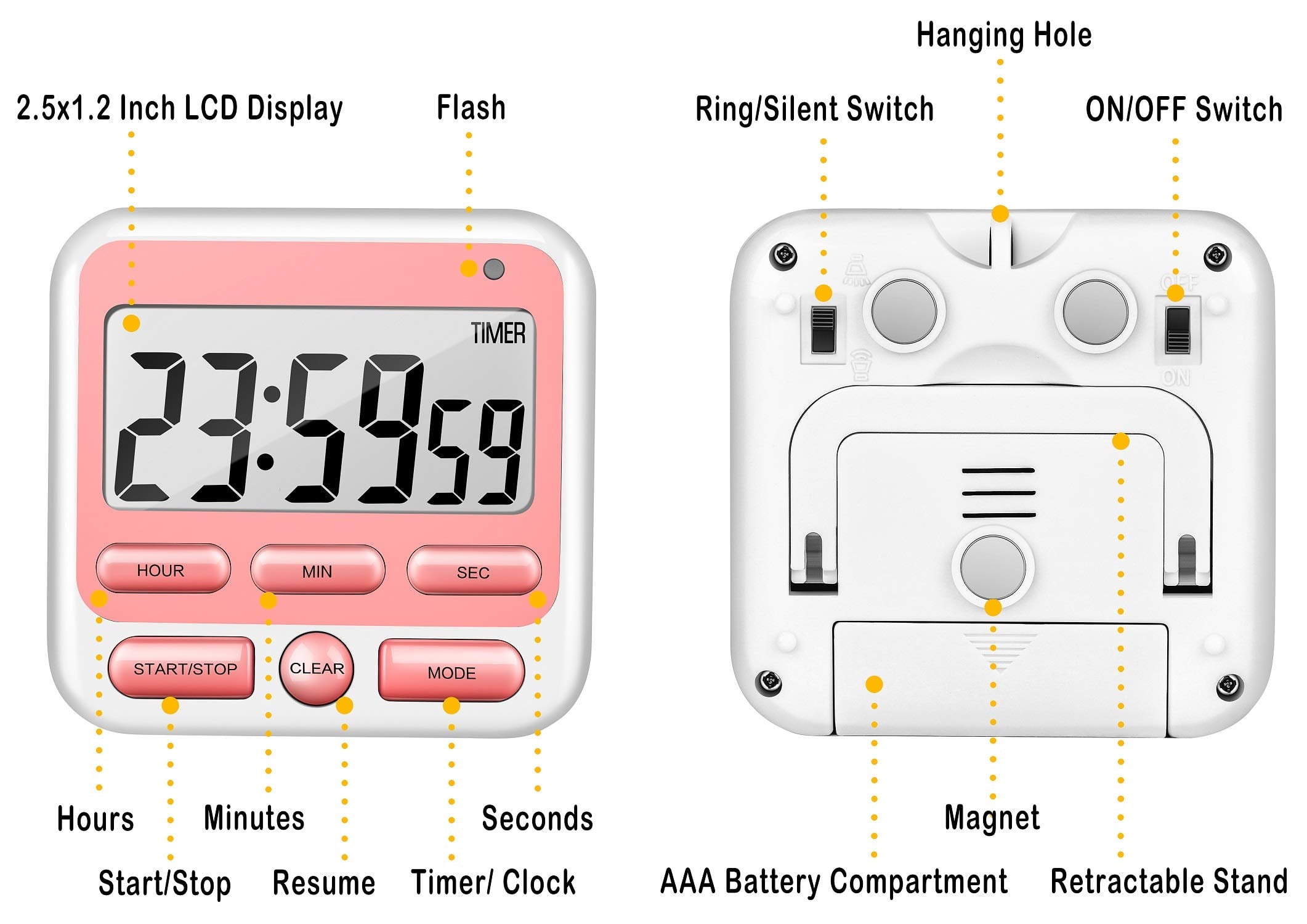 Compre Digital Timer with Loud Alarm Large Screen Mute ON/Off