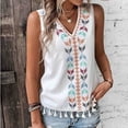 thumbnail image 3 of Women's Boho Embroidered V-Neck Tank Top Sleeveless Tassel Trim Blouse for Summer, 3 of 4
